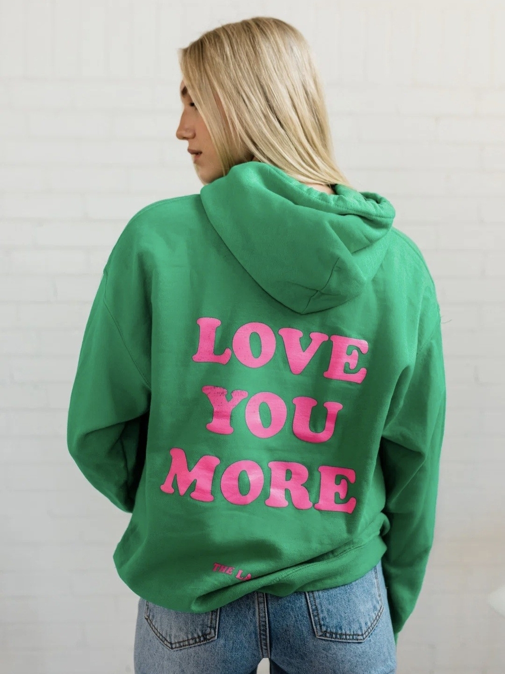 The Label LYM Hoodie - Green + Pink "Love You More" Heart Size L